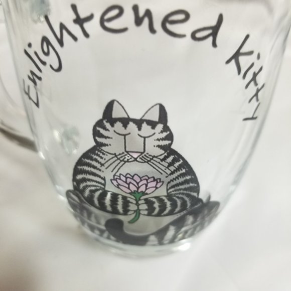 "🐾Enlightened Kitty Kliban Styled Clear Glass Mug 8oz | Whimsical Cat Mug🐾" - Picture 6 of 6